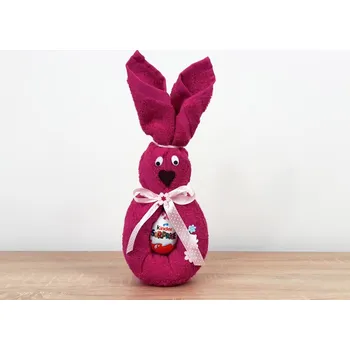 Velikonoční dekorace Velký velikonoční zajíček z ručníku Sofie purpurový + vajíčko s překvapením