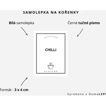 Speciální papír CHILLI - Samolepka na kořenky 3 x 4 cm - DomaLEP varianta: BÍLÁ - tučné písmo