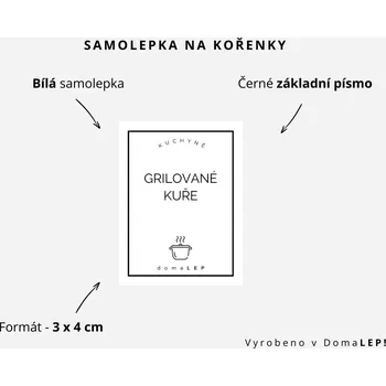 Papír GRILOVANÉ KUŘE - Samolepka na kořenky 3 x 4 cm - DomaLEP varianta: BÍLÁ - základní písmo
