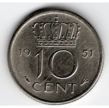 NIZOZEMÍ. 10 cents 1951. KM-182