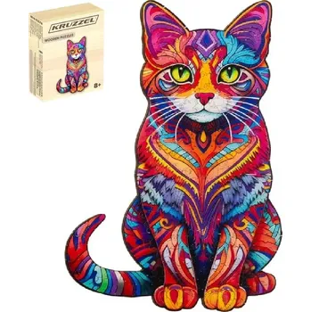 Puzzle Dřevěné puzzle 130 dílků 38x24cm – Pestrobarevná kočka