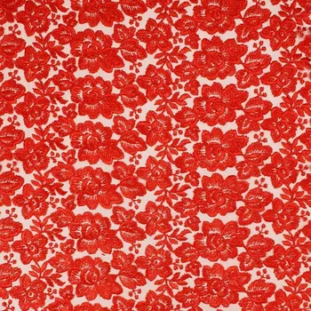 Vyšívaný tyl 7008 červený s květy, š.110