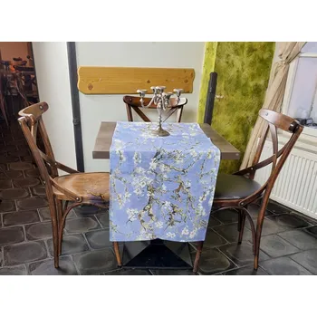 ubrus Lněný běhoun na stůl Vincent Van Gogh Mandlový květ / Almond Blossom-verze modrá Rozměry ubrusů: 142x50 cm