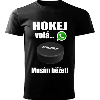 Dětské tričko Hokej volá musím běžet černé 110 ( dětské tričko hokej volá musím běžet)