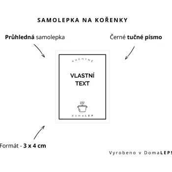Samolepící etiketa Vlastní text - Samolepka na kořenky 3 x 4 cm - DomaLEP varianta: PRŮHLEDNÁ - tučné písmo