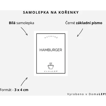 Samolepící etiketa HAMBURGER - Samolepka na kořenky 3 x 4 cm - DomaLEP varianta: BÍLÁ - základní písmo