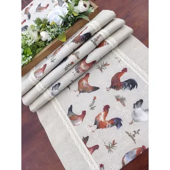 ubrus Běhoun - slepičky na režné v kombinaci s režnou