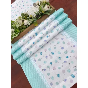 ubrus Běhoun - tulipánky v kombinaci a tyrkysovým kárkem