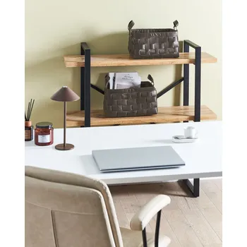 Sada 2 úložných košů tmavě hnědá umělá kůže ručně vyrobená s úchyty regálový box retro design Beliani