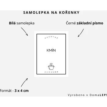 Papír KMÍN - Samolepka na kořenky 3 x 4 cm - DomaLEP varianta: BÍLÁ - základní písmo
