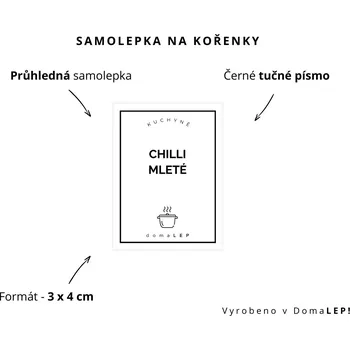 Papír CHILLI MLETÉ - Samolepka na kořenky 3 x 4 cm - DomaLEP varianta: PRŮHLEDNÁ - tučné písmo