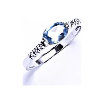Prsten Stříbrný prsten čiré zirkony a akvamarin - VR237 (Stříbrný prsten se zirkony)