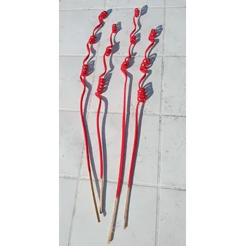Dřevitá flokovaná dekorace CANE STEP červená 45 cm