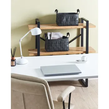 Sada 2 úložných košů černá umělá kůže ručně vyrobená s úchyty regálový box retro design Beliani