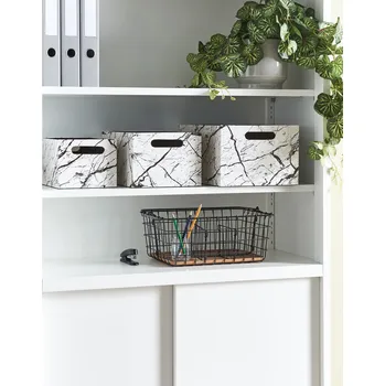 Úložný box Sada 3 úložných košů bílá umělá kůže s mramorovým efektem ruční výroba s úchyty regálový box moderní design Beliani