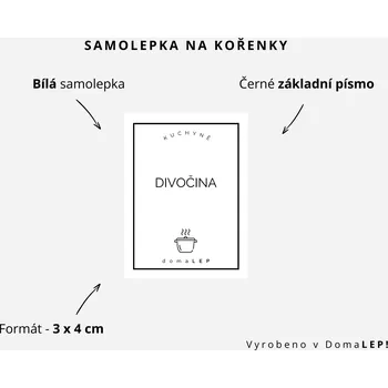 Samolepící etiketa DIVOČINA - Samolepka na kořenky 3 x 4 cm - DomaLEP varianta: BÍLÁ - základní písmo