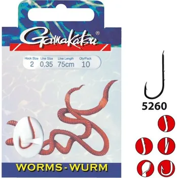 Rybářský háček GAMAKATSU - Hotový návazec Worm LS-5260 Red vel. 6 75 cm 10 ks