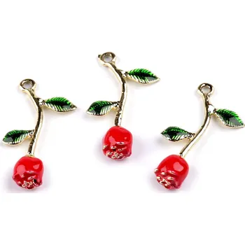 Kovový přívěsek / taháček na zip růže 3D, barva 2 červená zelená