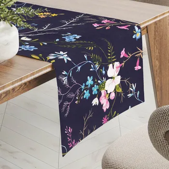 ubrus Bavlněný běhoun na stůl Sandra SA-557 Modro-růžové kvítí na tmavě modrém 20x120 cm