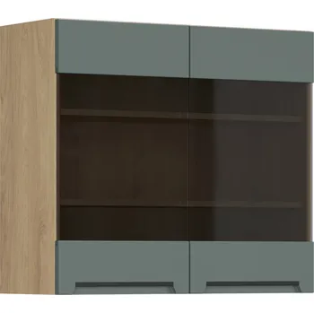 Kuchyňská skříňka Black red white Iris 80 cm dvoudveřová horní kuchyňská skříňka s vitrínou Barva korpusu skříněk: Dub hikora, Zvolte barvu dvířek: Alhamra mat