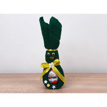 Velikonoční dekorace Malý velikonoční zajíček z ručníku Sofie tmavě zelený + vajíčko s překvapením