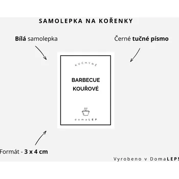 Speciální papír BARBECUE KOUŘOVÉ- Samolepka na kořenky 3 x 4 cm - DomaLEP varianta: BÍLÁ - tučné písmo