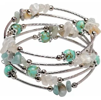 Náramek Měsíční kámen, amazonit a tyrkenit módní náramek pětiřadý