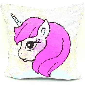 Dekorativní polštářek JAHU Polštářek Jednorožec s flitry růžová (40x40cm)