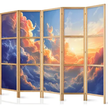 Paraván Japonský paraván - Západ slunce nad zataženým mořem: Nádherná symfonie barev Velikost: 225x172 cm