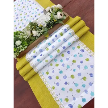 ubrus Běhoun - tulipánky v kombinaci se žlutozelenou