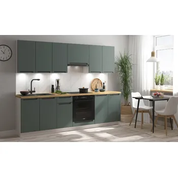 Kuchyňská linka Black red white Kuchyňská linka Iris 260 Barva korpusu skříněk: Dub hikora, Zvolte barvu dvířek: Zeleň boho mat