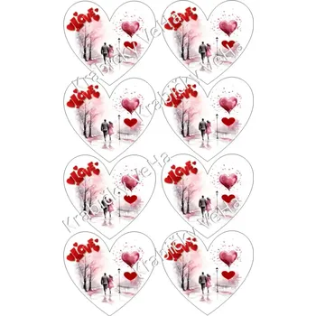 Jedlá dekorace na dort Fondánový list A4 motiv "Srdíčko klasické" na vykrajovátko 8x7,5 cm