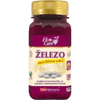 Přírodní produkt VitaHarmony Železo 20 mg s kys. listovou a vitaminem C 180 tablet