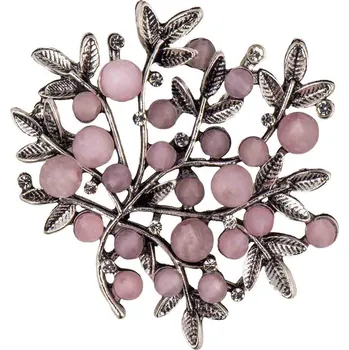 Brož Brož- lístek s korálky a zirkony- růžový- 9001909-3