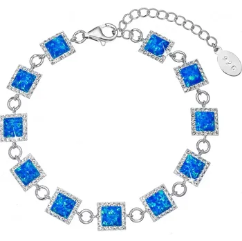Náramek Stříbrný náramek s modrým syntetickým opálem čtverec a bílé krystaly Preciosa 33047.1 blue