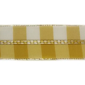 Stuha Kostková stuha s metaloplastem a drátem, 40 mm, okrová