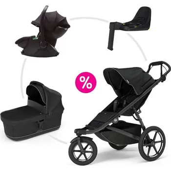 Kočárek THULE Urban Glide 3 + korba + autosedačka Maple + základna Alfi - Black