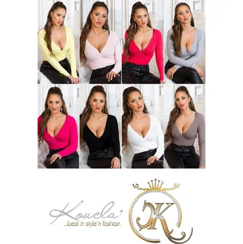 Dámské oblečení Dámský sexy svetřík se zavinovacími prvky IN-1537 Šedá - Koucla UNI červená