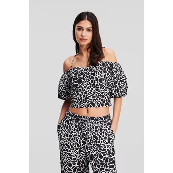 Dámská košile HALENKA KARL LAGERFELD LINEN BLEND TOP GIRAFFE BLACK/WHITE
