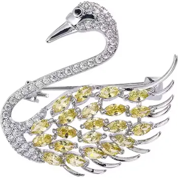 Brož B-TOP Třpytivá brož Labuť se zirkony Druh barvy: Stříbrná