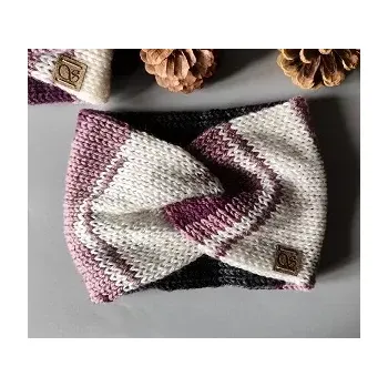 Zimní čelenka Pletená čelenka - vínová a antracit č.1