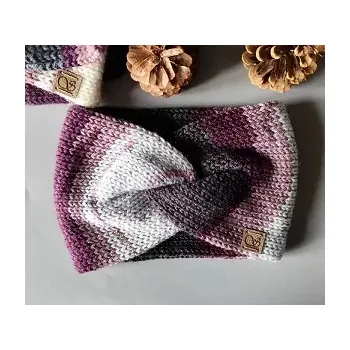 Zimní čelenka Pletená čelenka - vínová a antracit č.2