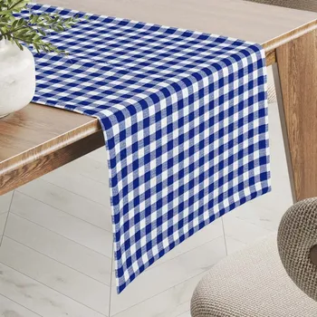 ubrus Bavlněný běhoun na stůl Sandra SA-057 Modro-bílé kostičky 20x120 cm