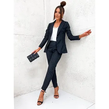 Dámské sako Elegantní černý dámský žebrovaný oblek Moon, odstíny černé XL (42) i392_23663-53