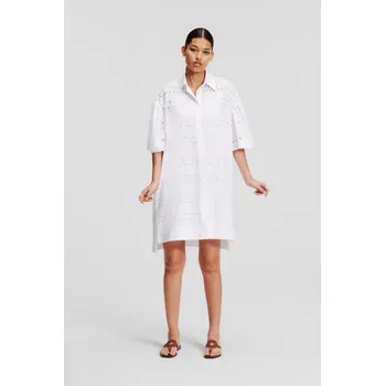 Dámské šaty ŠATY KARL LAGERFELD SSLV EMBROIDERY SHIRT DRESS WHITE