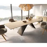 DELIFE Jídelní stůl Edge 300x100 keramika Laminam® Sabbia dubová podnož ve tvaru V plochá ocel černá