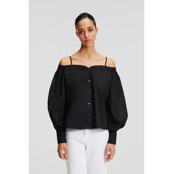 Dámská košile HALENKA KARL LAGERFELD OFF SHOULDER EMBROIDERY TOP BLACK