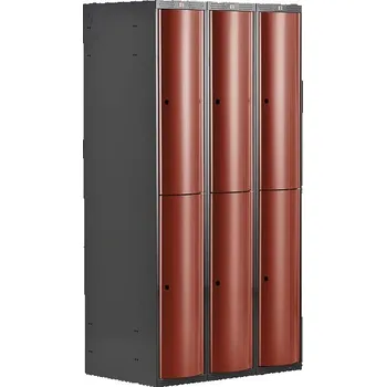 Šatní skříň Boxová šatní skříň CURVE, 3 sekce, 6 boxů, tmavě šedá, červené dveře