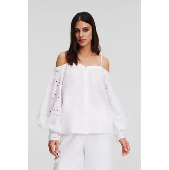 Dámská košile HALENKA KARL LAGERFELD OFF SHOULDER EMBROIDERY TOP WHITE