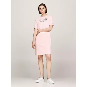 Dámská móda Tommy Hilfiger dámské šaty Script Logo růžové XS